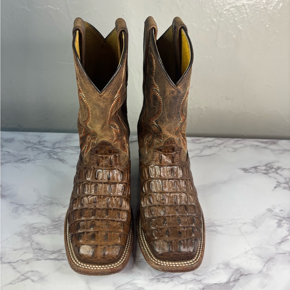Kids Brown Exotic Leather Square-Toe Cowboy Boots